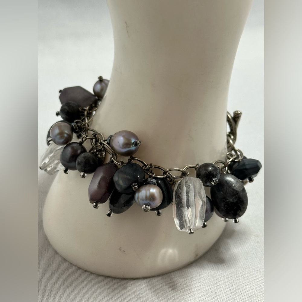 Silpada Sterling Silver cha cha bracelet with gray stones crystals and pearls